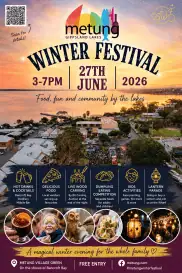 Couple enjoying a cosy winter evening at Metung on the Gippsland Lakes